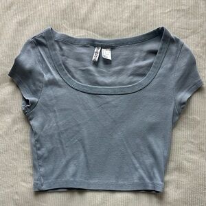 H&M Baby Blue Ribbed Crop Top